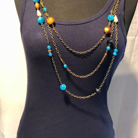 Cache Navy Stretch Cami Tee Top Removable Chain Bead Necklace Lot 2 New  $88 NWT - Picture 2 of 9